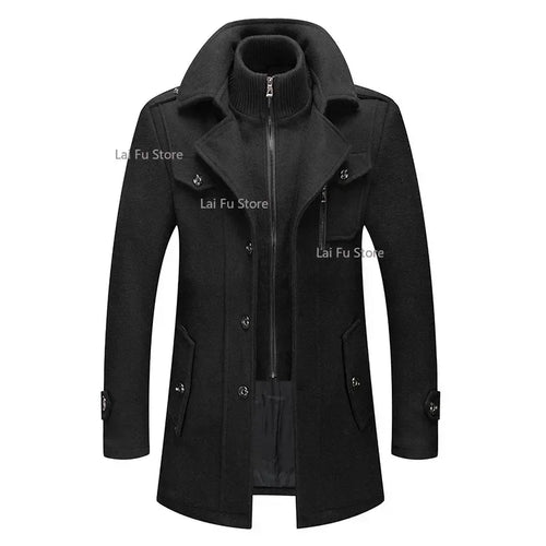 Herren Herbst und Winter Business Wollmantel Mode Doppelkragen Kälteschutzjacke dicker Mantel winddicht