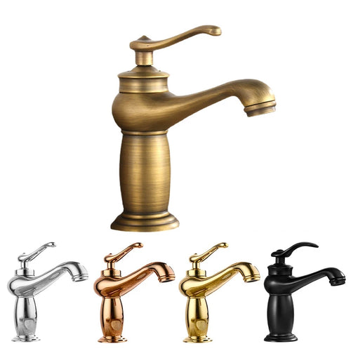Luxuriöser europäischer Stil Antikgold Badezimmerwaschtischarmatur Mischbatterien Wasserhähne Einhebel-Zauberlampe Kalt- und Warmwasser-Küchenarmatur