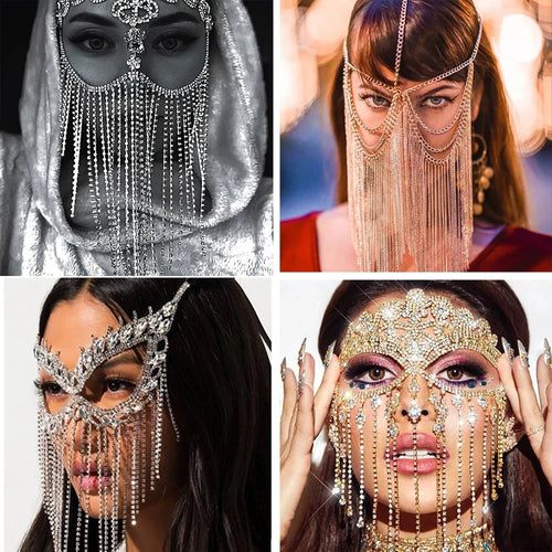 Indische Quasten-Schleier-Maske für Damen, Strass-Gesichtsmasken, Maskerade, Tanzparty, Bankett-Dekoration, Gesichtsaccessoires, Schmuck