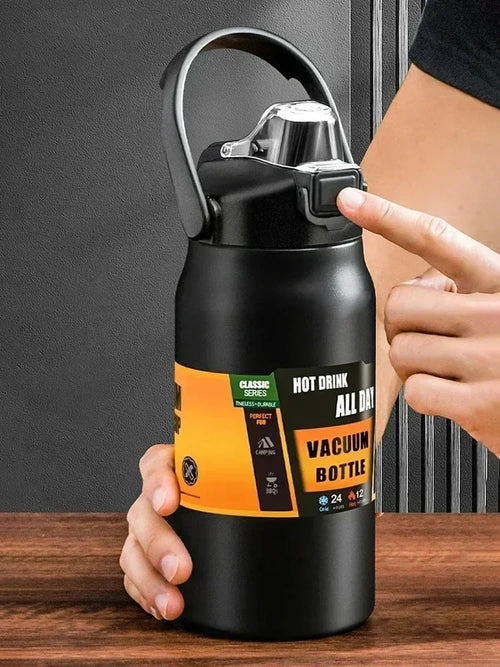 Outdoor-Thermoskanne, tragbar, aus 304er Edelstahl, Thermobecher, Vakuumflasche, kalt und heiß, Sport-Wasserflasche mit Strohhalm