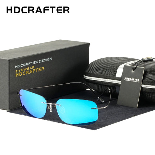 HDCRAFTER Superleichte Titan-Randlos Polarisierte Sonnenbrille Große Größe 160mm Sonnenbrille UV400 Gafas Herren Myopie Optische Brille