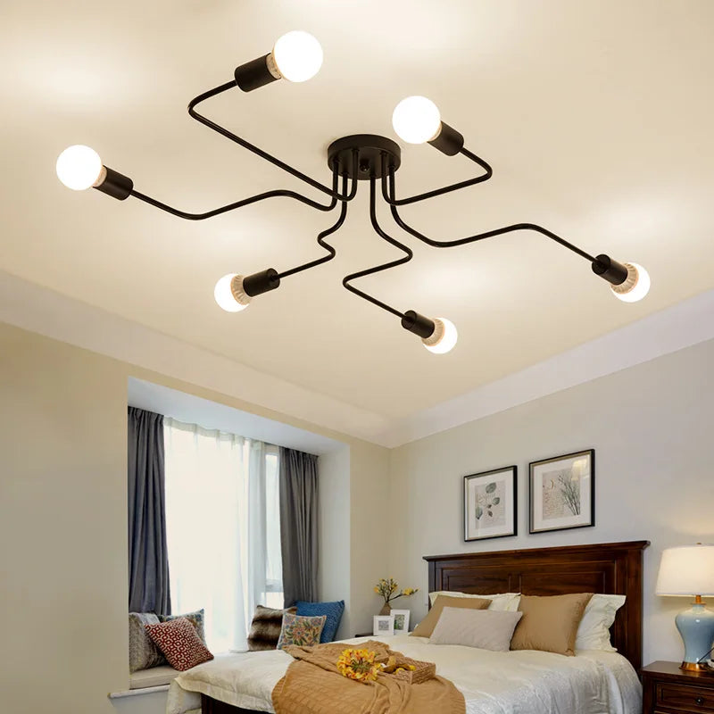 Vintage Pendant Lights Lamps Multiple Rod Wrought Iron Ceiling Lamp E27 Bulb Living Room Lamparas for Home Lighting Fixtures