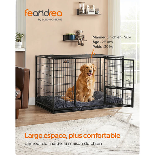 Feandrea Hundebox für starke Beanspruchung, Hundekäfig, 122 x 74,5 x 80,5 cm, für mittlere und große Hunde, doppelte, abnehmbare Tür