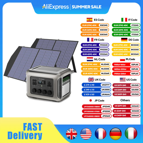 ALLPOWERS R2500 Solargenerator 2500W (4000W Spitze), 2016Wh LiFePO4 Portable Power Station mit Solarpanel 4 AC-Ausgänge für Zuhause