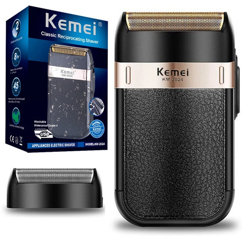 Original Kemei Leistungsstarker wiederaufladbarer Bart-Rasierapparat für Männer, Glatzenrasierer, waschbarer Elektrorasierer, Nass und Trocken