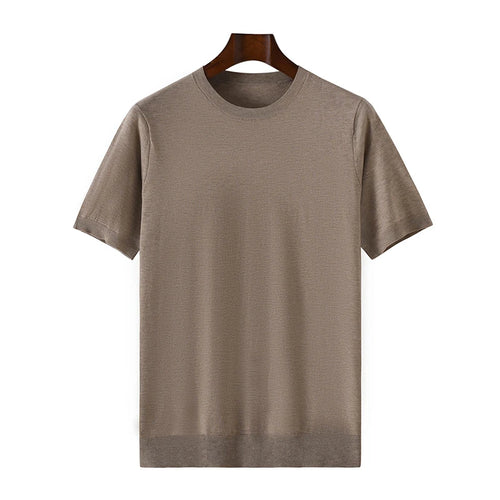 Frühling und Sommer Kammgarn Gestricktes Kurzarm-Herren-T-Shirt Rundhals Dünner Mode-Halbarmpullover