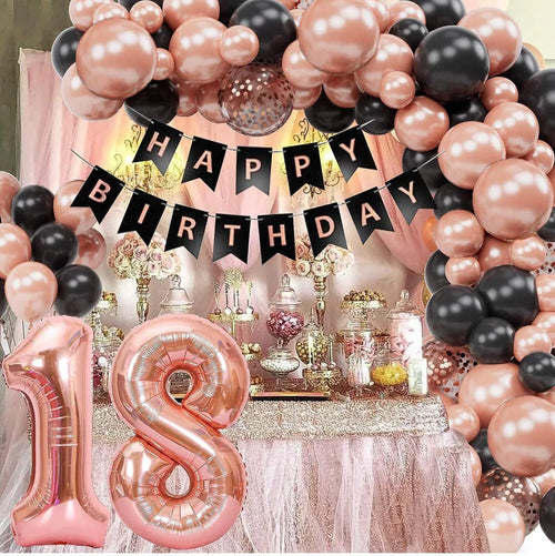99-teiliges Happy Birthday Ballonset in Roségold zum 18. Geburtstag, geeignet für Geburtstagsfeiern und Dekorationen für Erwachsene