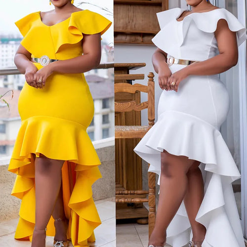 Damen Bodycon Kleider mit Rüschen Saum Vintage Asymmetrische Abendkleider Sommer Casual Ärmellose Einfarbige Elegante Outfits für Damen