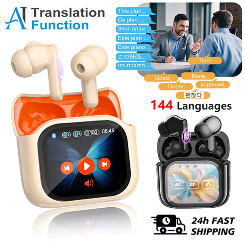 Touch Screen Translator Earbuds Wireless Bluetooth Headphones 144 Languages Translation have Noise Cancelling Business Headset