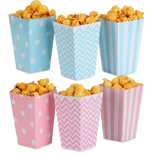 6/12/18 Pcs Mixed Pink Stripe Wave Dot Paper Popcorn Boxes Bag Birthday Pop Corn Candy Sanck Favor Bags Movie Party Tableware