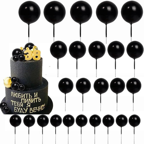 25x Gold & Schwarz Ball Kuchenaufsatz Schaum & Perlenmaterial für Jahrestag Babyparty Geburtstag Hochzeit Weihnachten Valentinstag