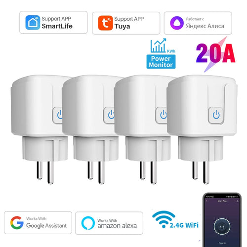 Tuya 16A, 20A Smart Plug WLAN-Steckdose EU-Steckdose mit Stromüberwachung und Zeitfunktion, kompatibel mit Alexa, Google Home, Alice, Smart Life Home