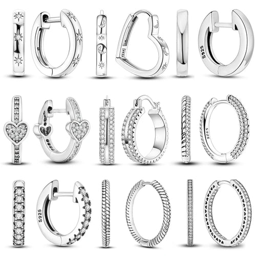 Charms Double Hoop Earrings For Women 100% 925 Silver Cubic Zircon Heart Star Moon Earrings Elegant Birthday Jewelry Gifts