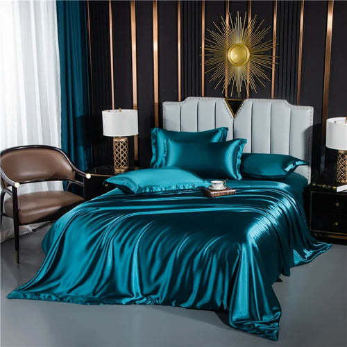Bettwäsche-Set aus Seide mit Bettbezug Spann-/Bettlaken Kissenbezug Luxus-Paarbettwäsche King Queen Double Twin Size