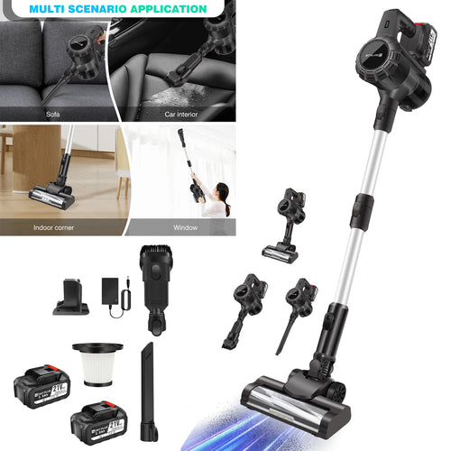 DayPlus Akku-Stielstaubsauger, 3-in-1 kabelloser Handstaubsauger 130000 U/min bürstenlos für Teppiche, Hartböden