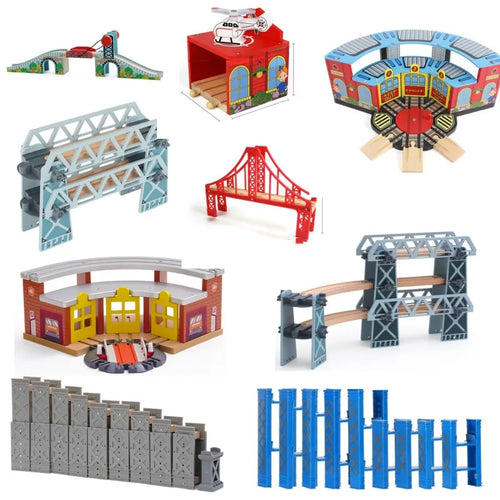 NEW Wooden Train Tracks Accessories Beech Wood Railway Tracks Wooden Bridge Tunnel fit for Wood Tracks Toys