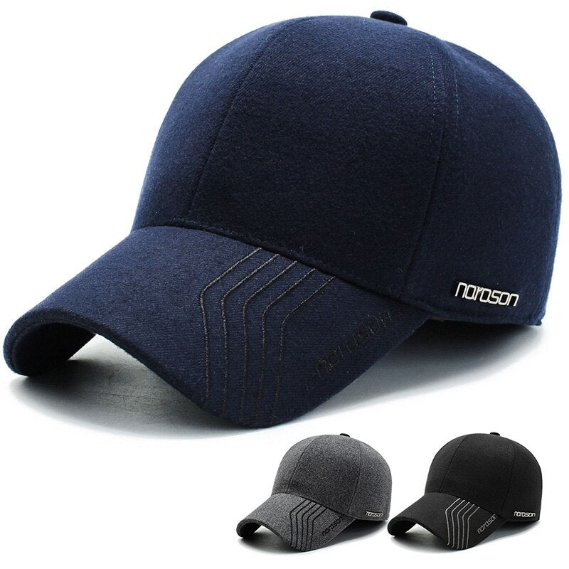 Wholesale Golf Hat Outdoor Thicken Warm Men Dad Hat Knitted Design Snapback Hat Sunscreen Visor Brim Shade Snapback Hat Earmuffs