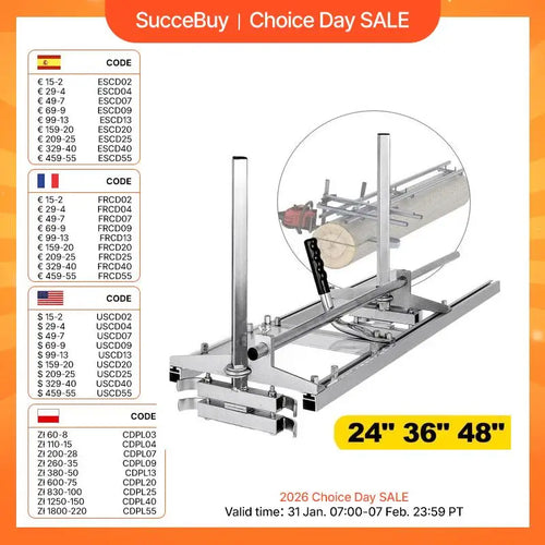 SucceBuy Chainsaw Mill Planking Milling 24 36 48 In Guide Bar Wood Lumber Cutting Portable Sawmill Aluminum Steel Chain Saw Mill