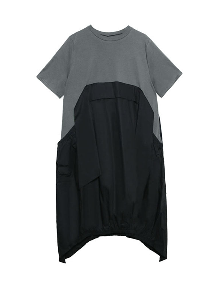 XITAO Irregular Pleated Hit Color Dress  Loose Covering Belly Pullover Short Sleeve Elegant Dress 2020 Summer  XJ4818