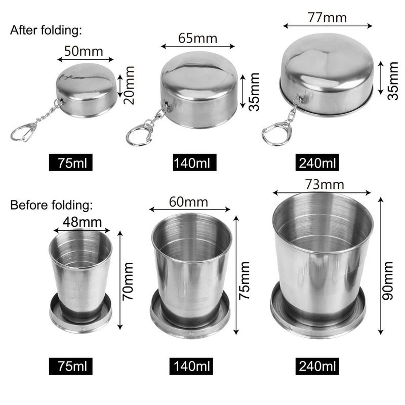 Stainless Steel Folding Cup Portable Water Drinking Cup Retractable Telescopic Collapsible Cups For Outdoor Travel With Keychain