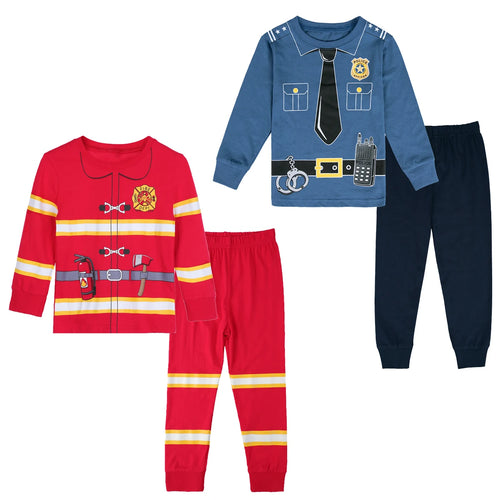 Kinder Pyjama Sets Feuerwehr Schlafanzug Jungen Polizist Polizei Cosplay Pijamas Halloween Pyjamas Kinder Langarmshirt+Hose 2-teilig