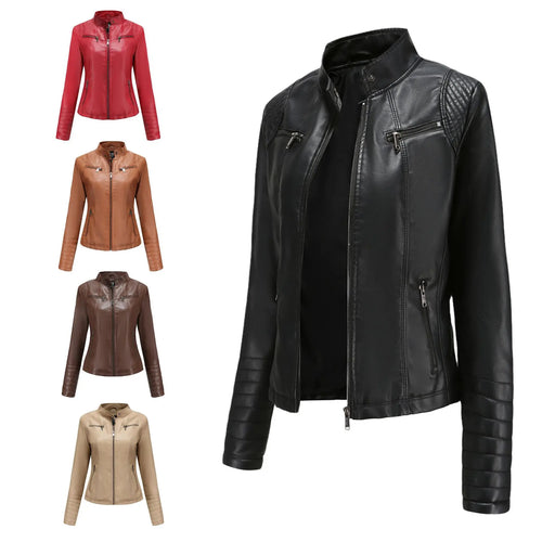 Faux Leather Motorcycle Jacket for Women, Female Coat, Moto Biker, Purple, Black, Autumn, Spring, Fashion