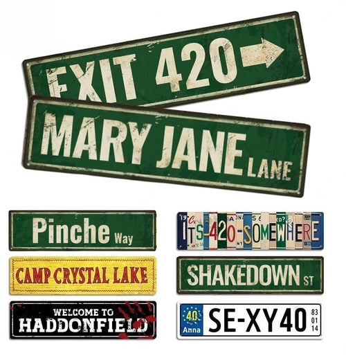 Street Sign Stoner 420 Accessories Plaque Metal Wall Art for Horror Movie Grunge Room Goat Decor Weed Gifts for Men