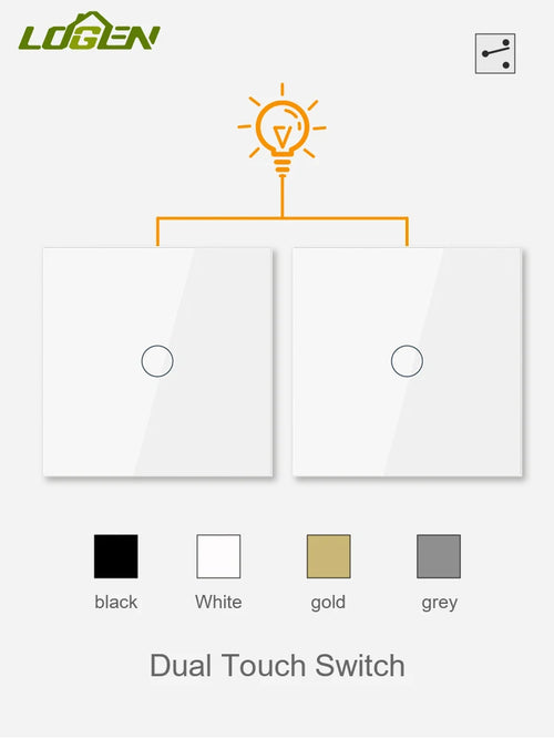 Logen Doppel-Touch-Schalter 1/2/3fach 2-Wege Treppenschalter EU Standard Keine Neutralleiter erforderlich Glaspanel Wandschalter Treppenschalter