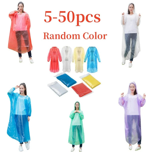 5-50 Stück Einweg-Regenmantel Wasserdicht Outdoor Wandern Berg Reise Notfall Transparent Tragbar Erwachsene Poncho Regen