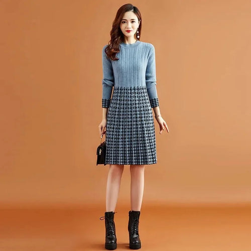 Mittelanges Pulloverkleid Damenbekleidung Frühjahr und Herbst 2024 Neuer Stil Winter Temperament Unterkleid Strickkleid Mantel