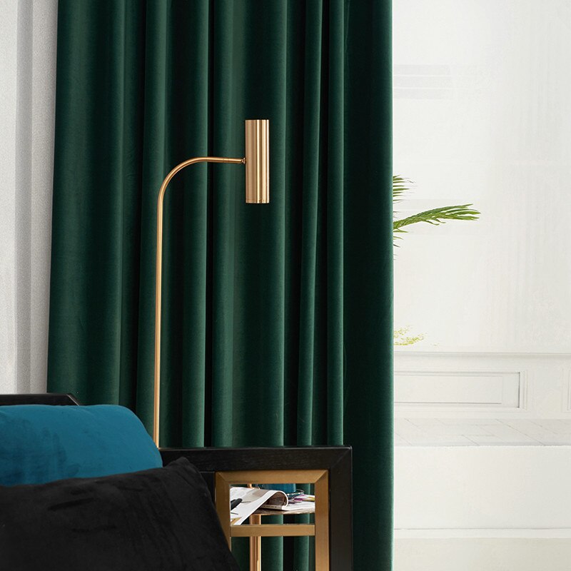 Dark Green Velvet Curtain Solid Color Thickened Curtains for Living Room Bedroom Dining Room Partition Curtain Decoration