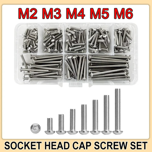 M2 M2.5 M3 M4 M5 M6 M8 M10 Innensechskantschrauben-Set 304 Edelstahl Sechskant-Flachkopfschrauben Maschinenschrauben Sortiment