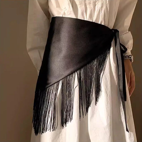 Women Retro Waistband Tassel Wide Waist Belt Fashion Triangle Tassel Corset Belt Shirt Dress Coat Decor Accessories