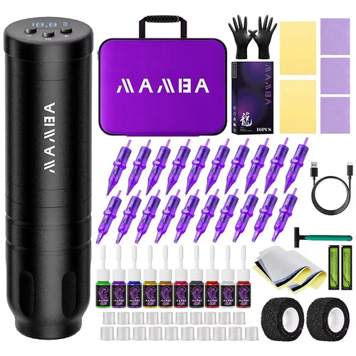 DM Wireless Tattoo Machine Kit 4.0MM Stroke 1500mAh High-Capacity Battery with 5ml Tattoo Pigments Cartridge Needles Ink Cup
