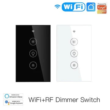 WiFi 2/3 Way Dimmer Switch RF433 Smart Glass Touch Switches With Led For Light