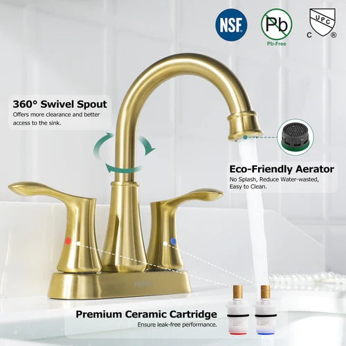 PARLOS 2-handle Bathroom Faucet Brushed Gold with Pop-up Drain & Supply Lines, Demeter,1.5GPM