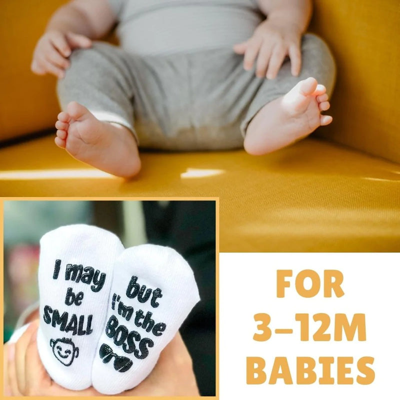 Gender Neutral Baby Socks Set with Funny Quotes (4 Pairs)