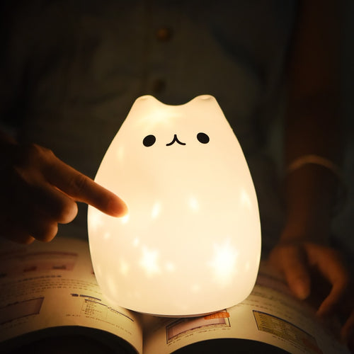 LED Nachtlicht Stern Projektor Lampe Katze USB wiederaufladbar Silikon Cartoon Baby Kinder Kinderzimmer Lampen Junge Mädchen Geschenk Schlafzimmer Deko