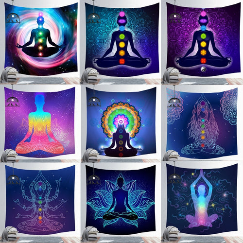 Indische Buddha Statue Meditation 7 Chakra Tapisserie Wandbehang Mandala Wandteppiche Wandtuch Psychedelischer Yoga Teppich Boho Dekor