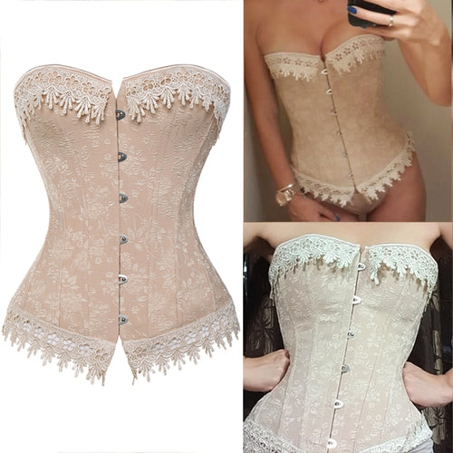 Schnürkorsetts Bustiers Vollbrust Taille Trainer Stickerei Sexy Ohne Knochen Weiß Beige Korsett Burlesque Kostüme Mieder Halloween