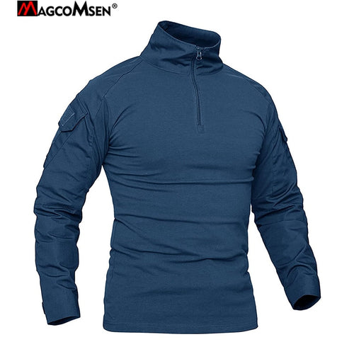 MAGCOMSEN Herren Army Combat Langarm T-Shirt Tactical Military Jagd 1/4 Reißverschluss T-Shirt Outdoor Wandern Abenteuer T-Shirts
