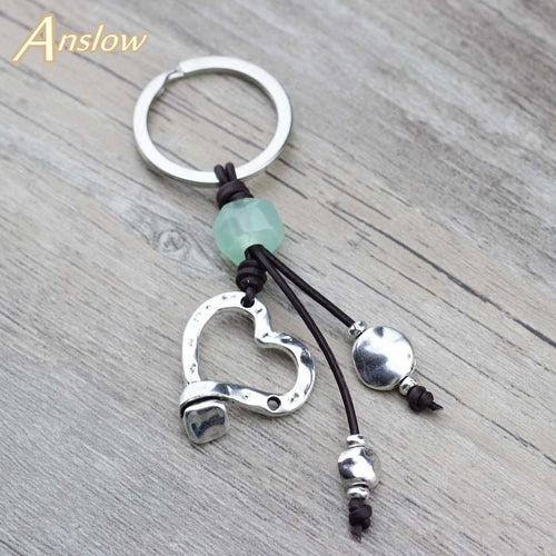 Anslow New Design Key Chains Vintage Leather Cord Handmade DIY Heart Couple Loves' Key Rings For Women's Bag Key Door LOW0010KY