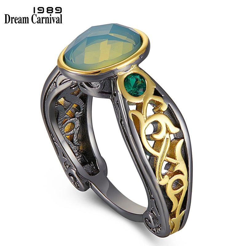 DreamCarnival1989 Oval Green Zirconia Ring Women Solitaire Wedding Special Design Craft Band Vintage Jewelry Hot Pick WA11792