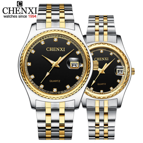 CHENXI Fashion Men Women Watches Rhinestone Dial Top Brand Luxury Couples Quartz Watch Full Steel Waterproof Calendar Watch