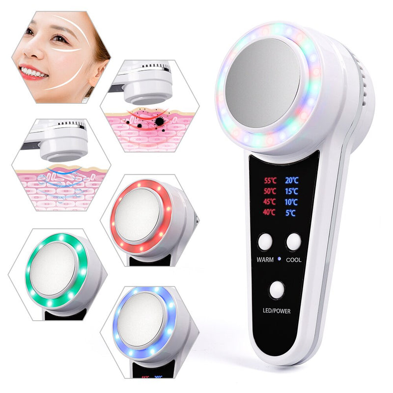 3 Colors LED Photon Therapy Hot Cold Hammer Cryotherapy Calm skin Warm Ice Heating Facial Machine Skin Lifting Tighten Device