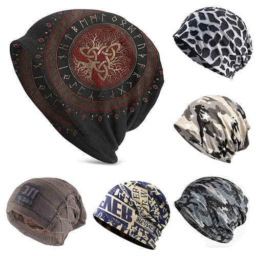 Strickmütze Vikings Outdoor Beanie Caps für Männer Frauen Baum mit Triquetra Skullies Beanies Ski Caps Cotton Bonnet Hats