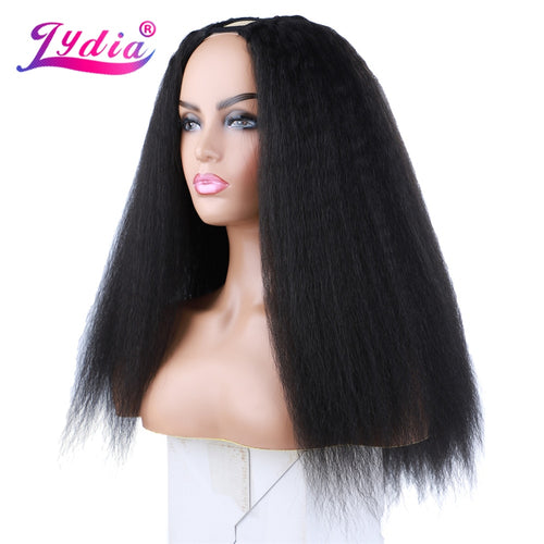 Lydia Afro Kinky Straight U Part Natural Black Color Hair Wig Heat Resistant Synthetic 16-22 Inch Daily Wigs For Women Ladies