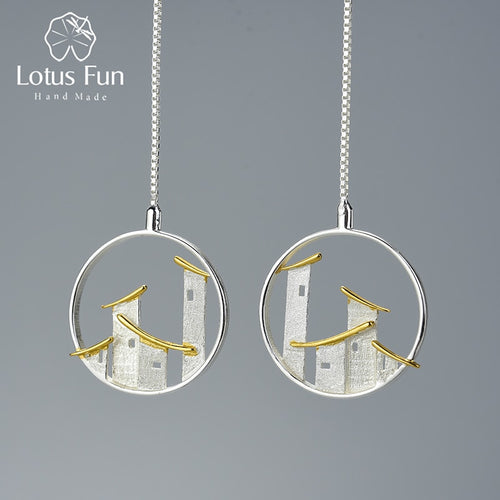 Lotus Fun Real 925 Sterling Silver Fine Jewelry Original Chinese Architectural Style Jiangnan Town Dangle Ohrringe for Women