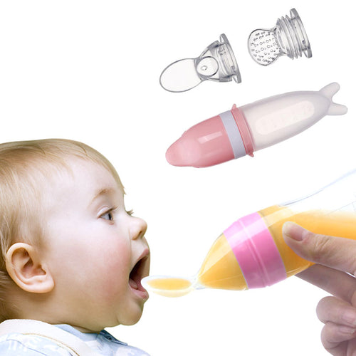 50ML Cartoon Dolphin Baby Feeding Bottle Safe Milk Fruit Vegetables Newborn Silicone Feeding soft Spoon Baby Training Feeder