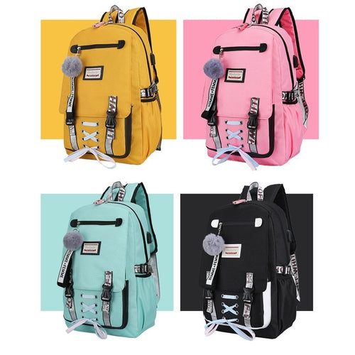 Große Schultaschen für Mädchen im Teenageralter USB mit Schloss Anti-Diebstahl-Rucksack Frauen Büchertasche groß Schultasche Jugend Freizeit College